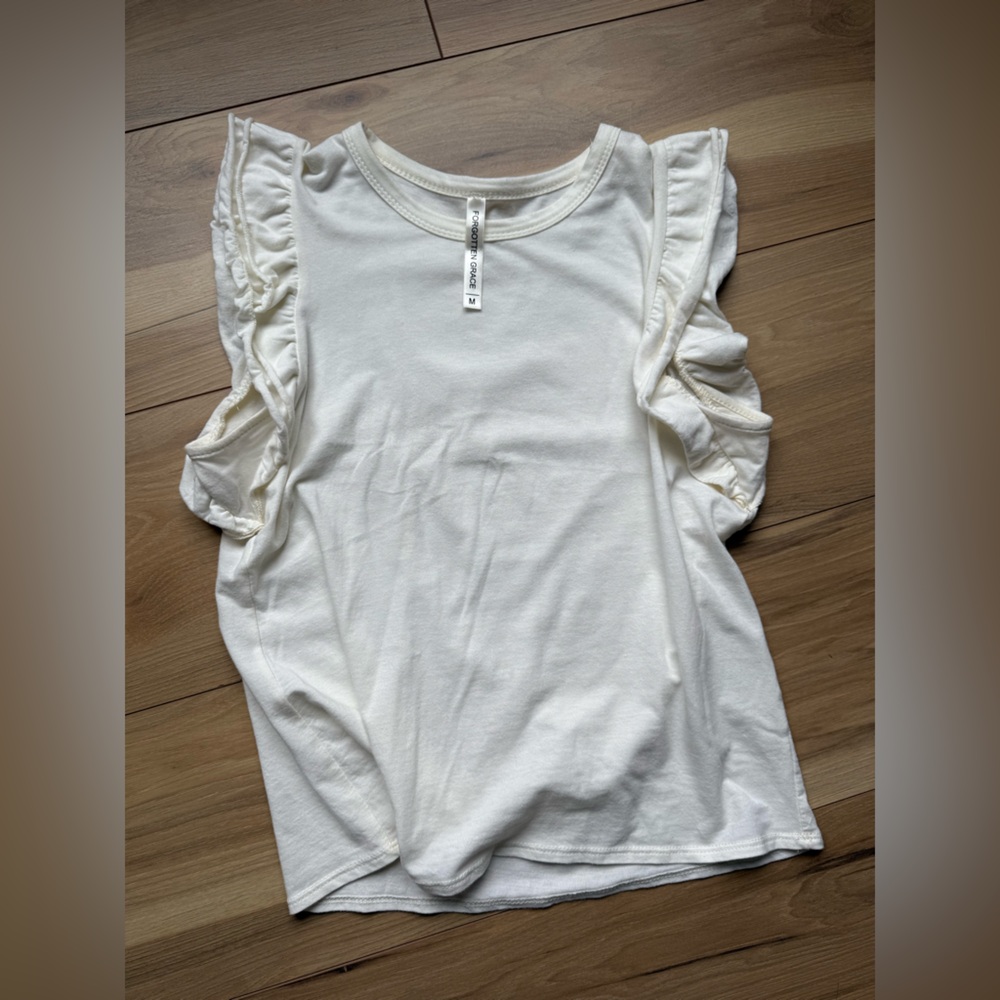Women's Ruffled Sleeve White Top